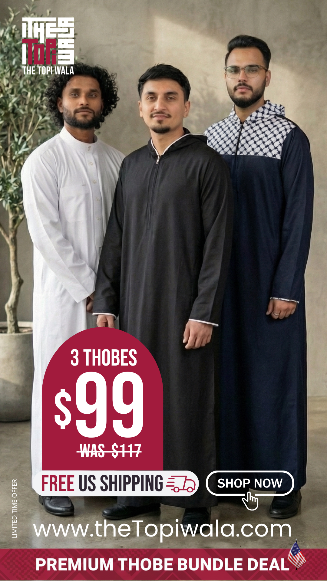 Buy premium men's thobes and jubbahs online in USA. Free shipping Islamic clothing, modest Muslim fashion, Ramadan 2026 outfits & Eid apparel. Shop affordable Arabic robes, Palestine hoodie thobes, and top Islamic menswear gifts for him today!