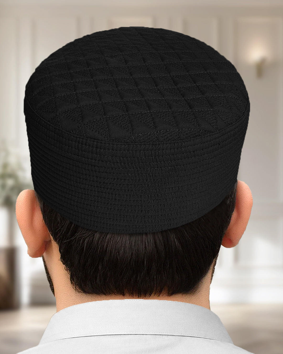 Men's Diamond Stitch Kufi Topi – Textured Prayer Cap