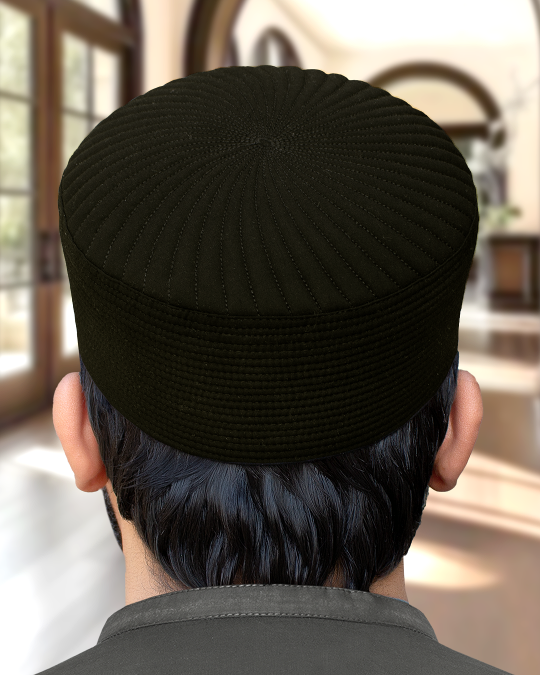 Dark Olive Formal Islamic Kufi, emphasizing its tailored, durable structure.