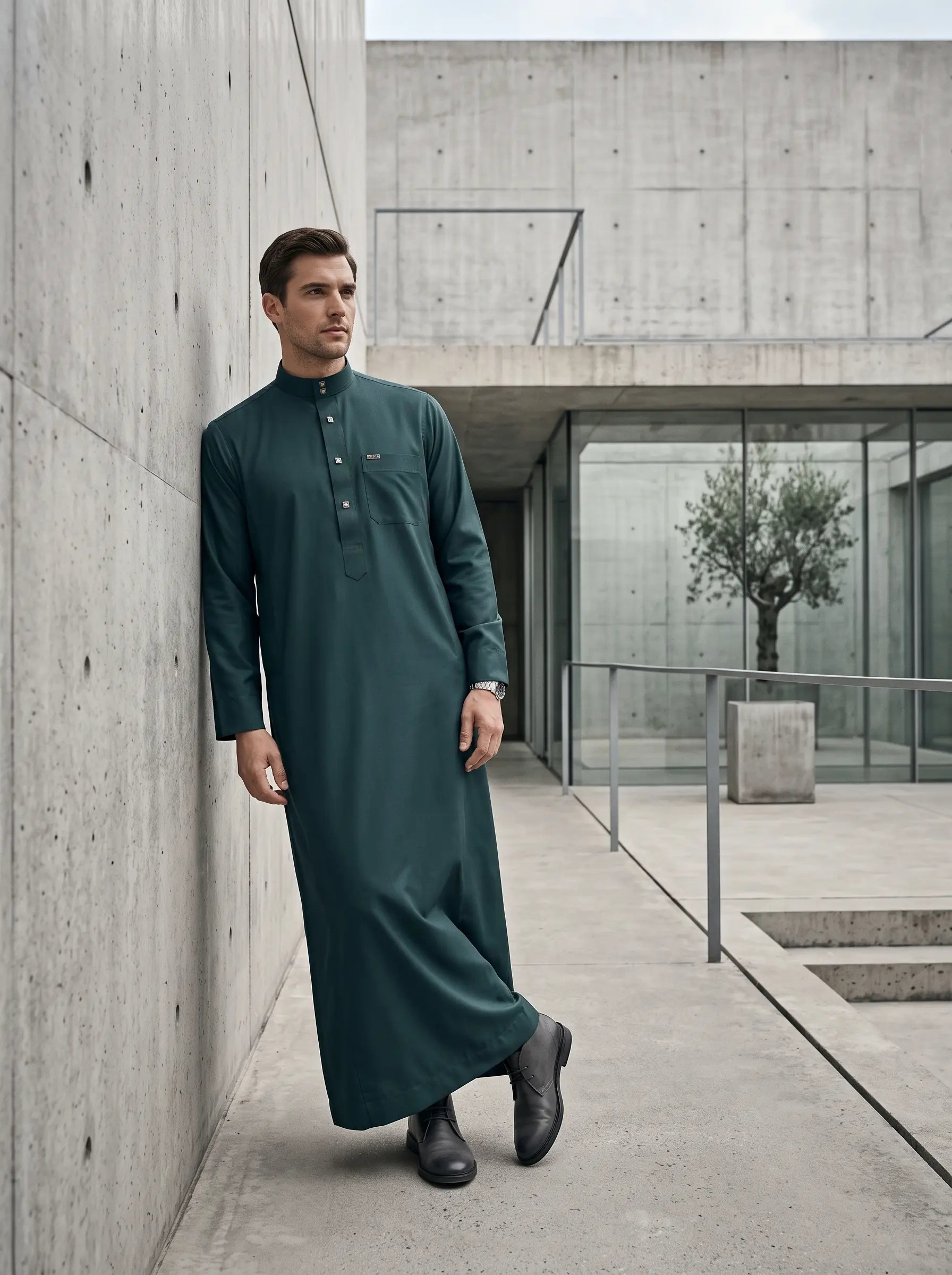 Premium Minimalist Forest Green Thobe