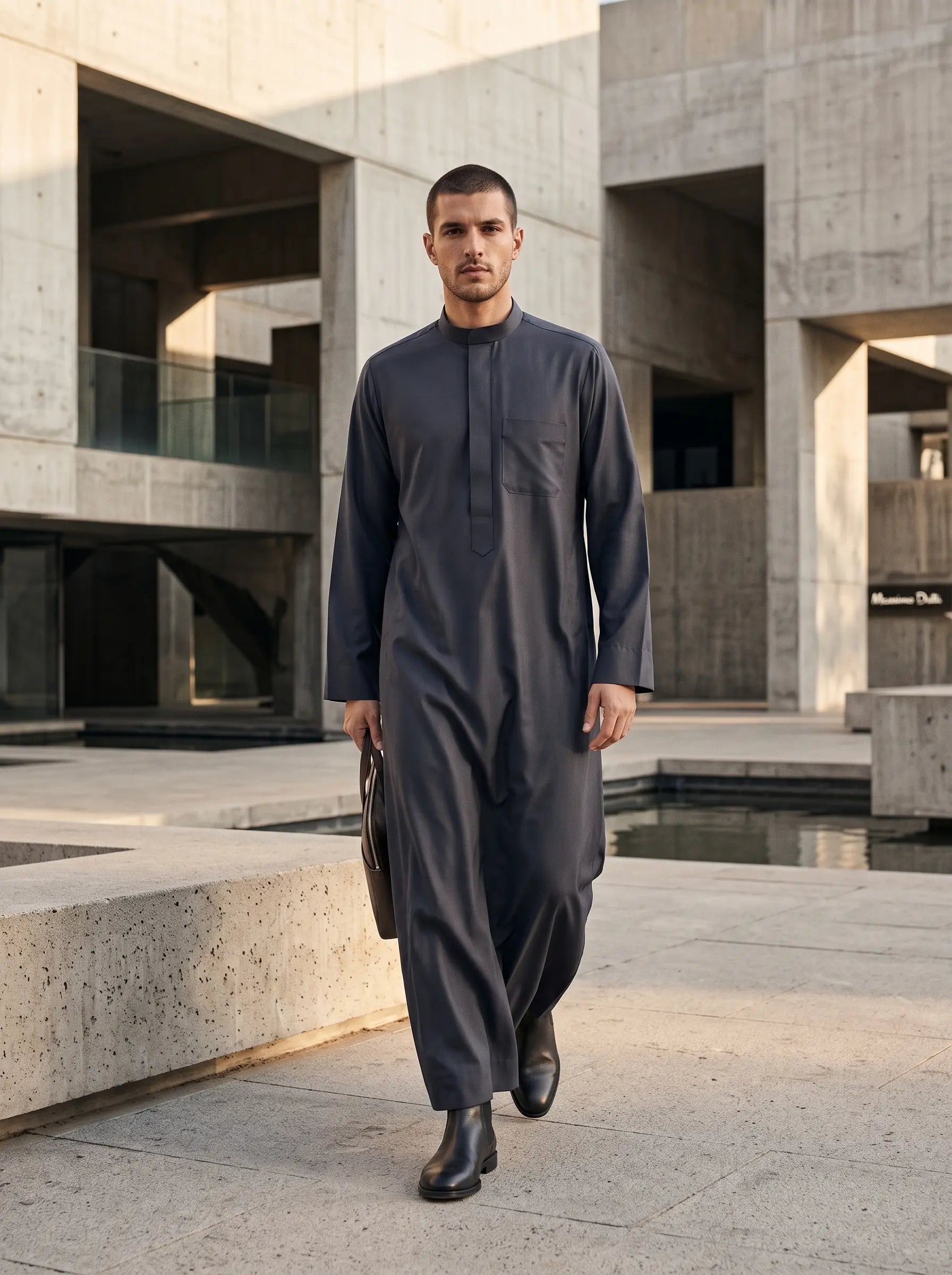 Premium Minimalist Charcoal Thobe with Hidden Placket
