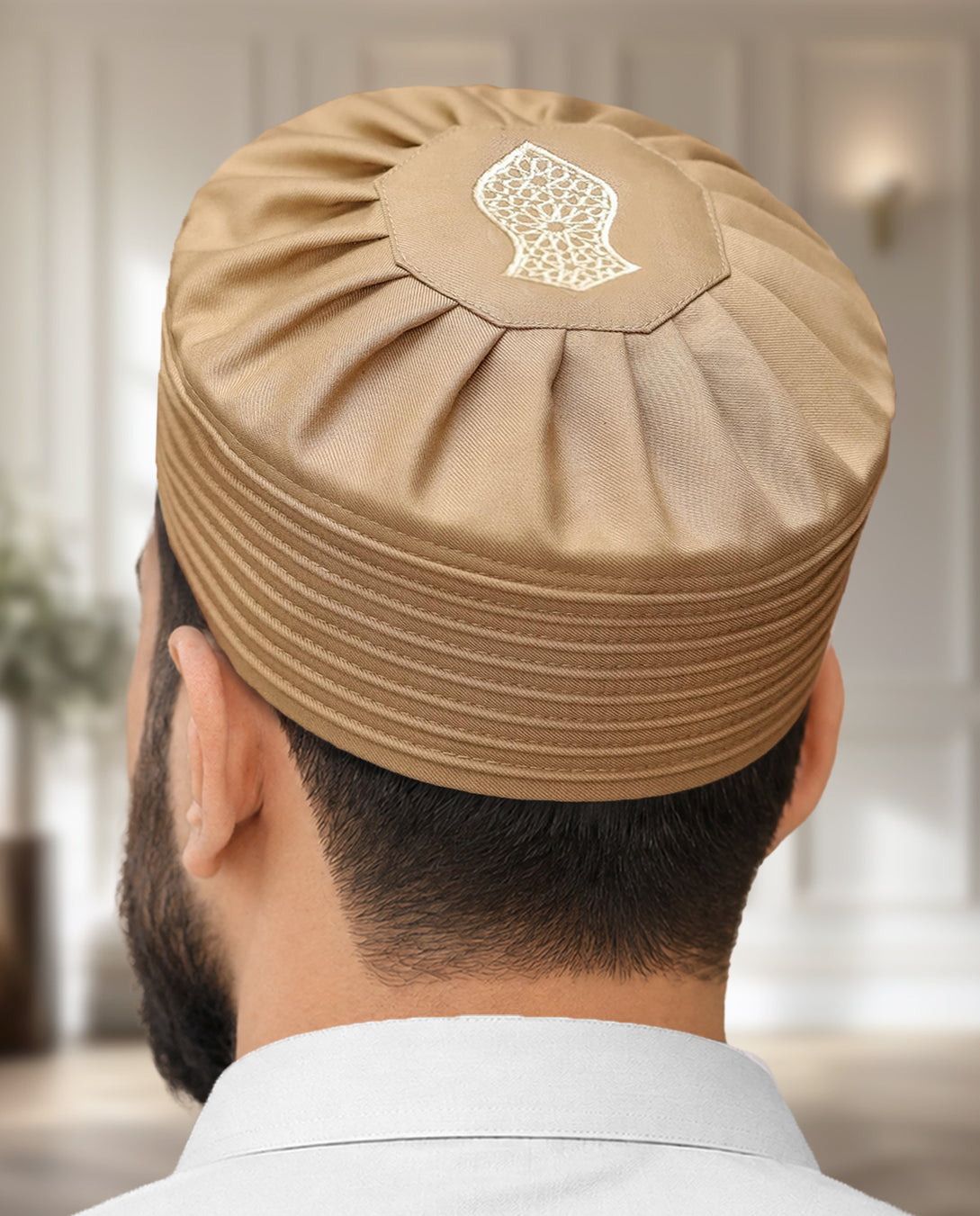 Men's Pleated Kufi Topi – Embroidered Emblem Cap
