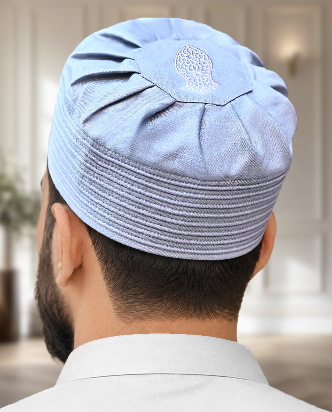 Men's Pleated Kufi Topi – Embroidered Emblem Cap