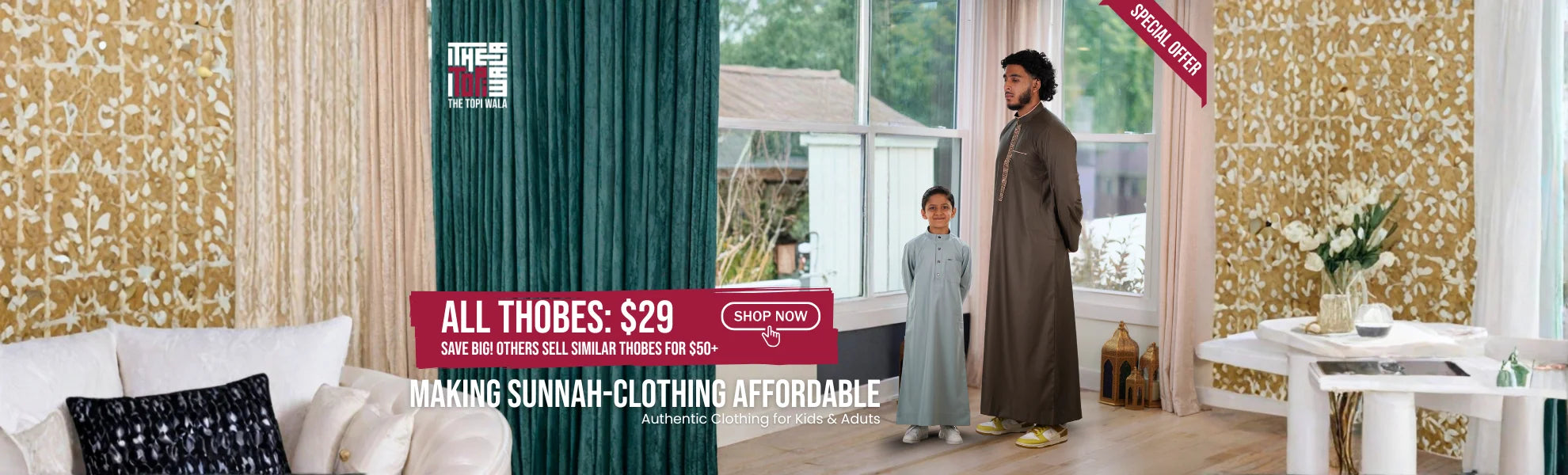 Man and boy wearing premium thobes - The Topiwala Special Offer $29