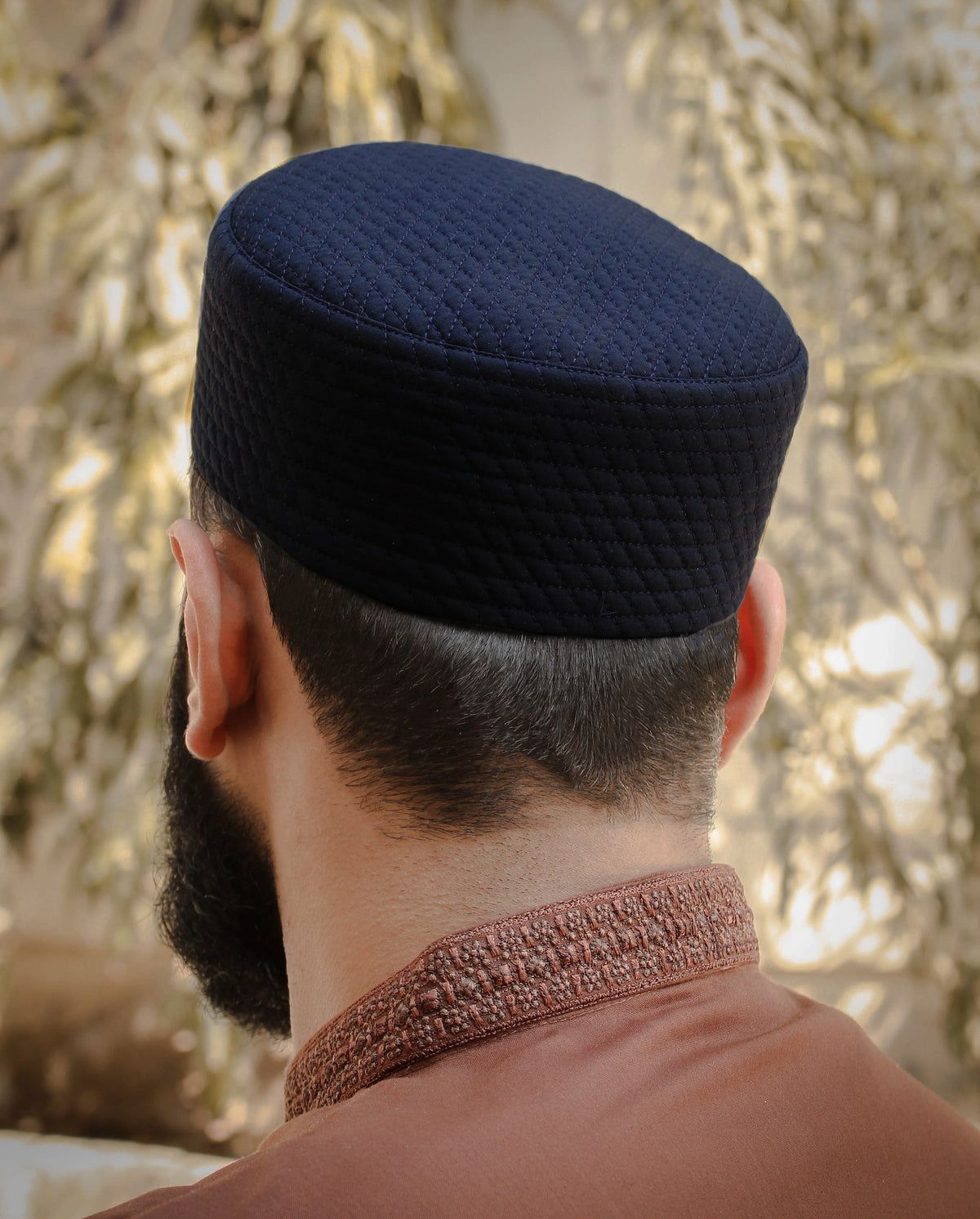 Men's Grid Quilted Kufi Topi – Classic Structured Cap