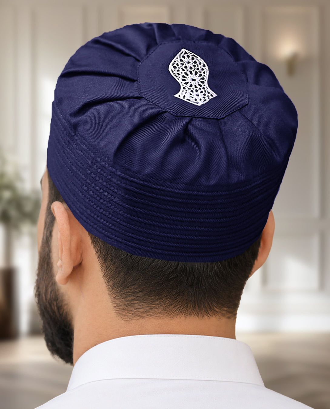 Men's Pleated Kufi Topi – Embroidered Emblem Cap