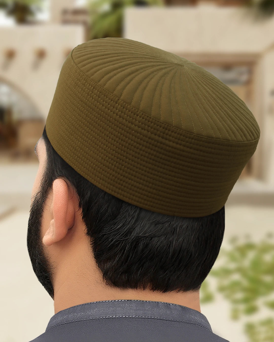 Close-up texture detail of the Smoky Ash Fajr Topi, comfortable for daily wear.