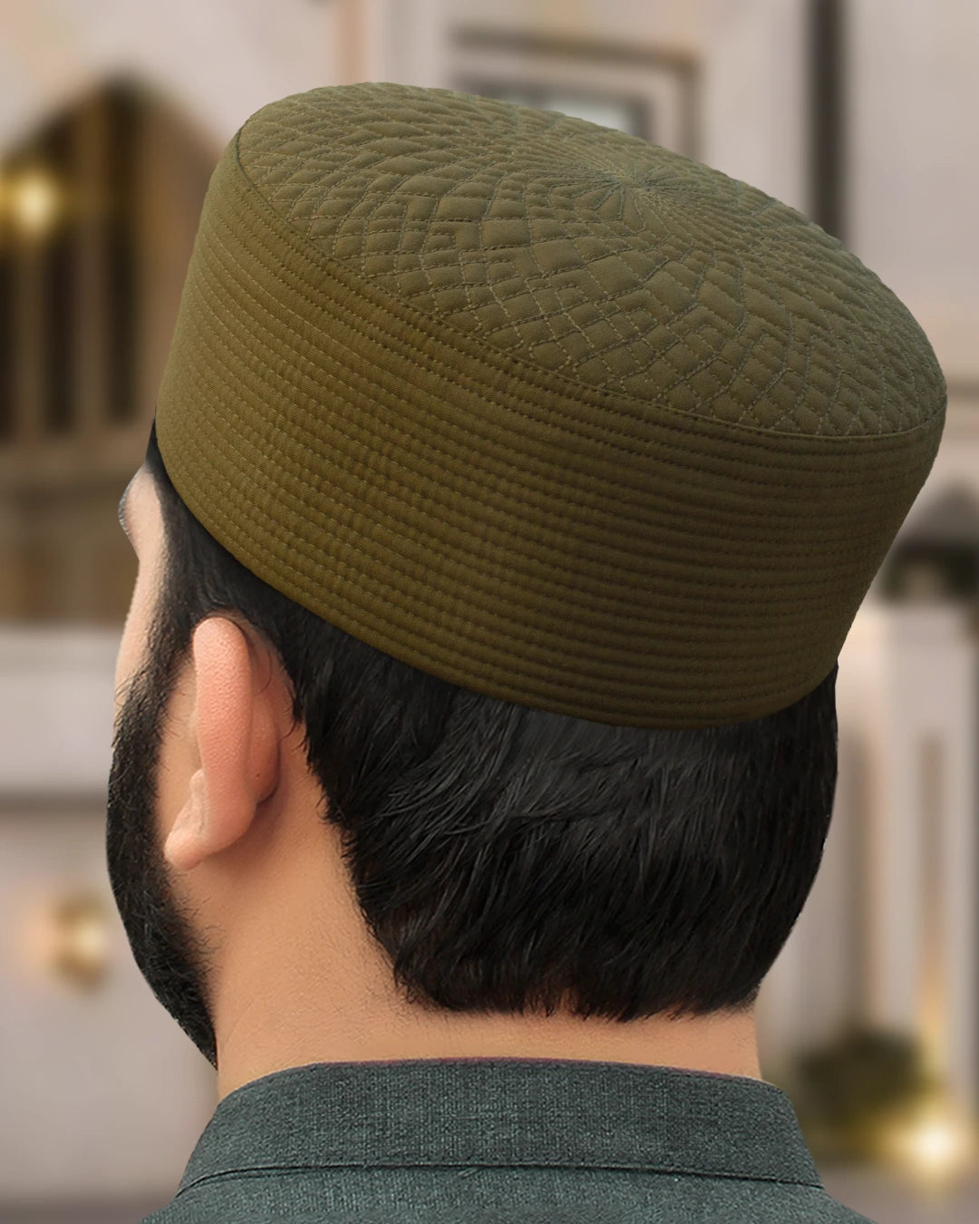 Smoky Ash Radial Quilt Topi, a handsome structured Taqiyah.