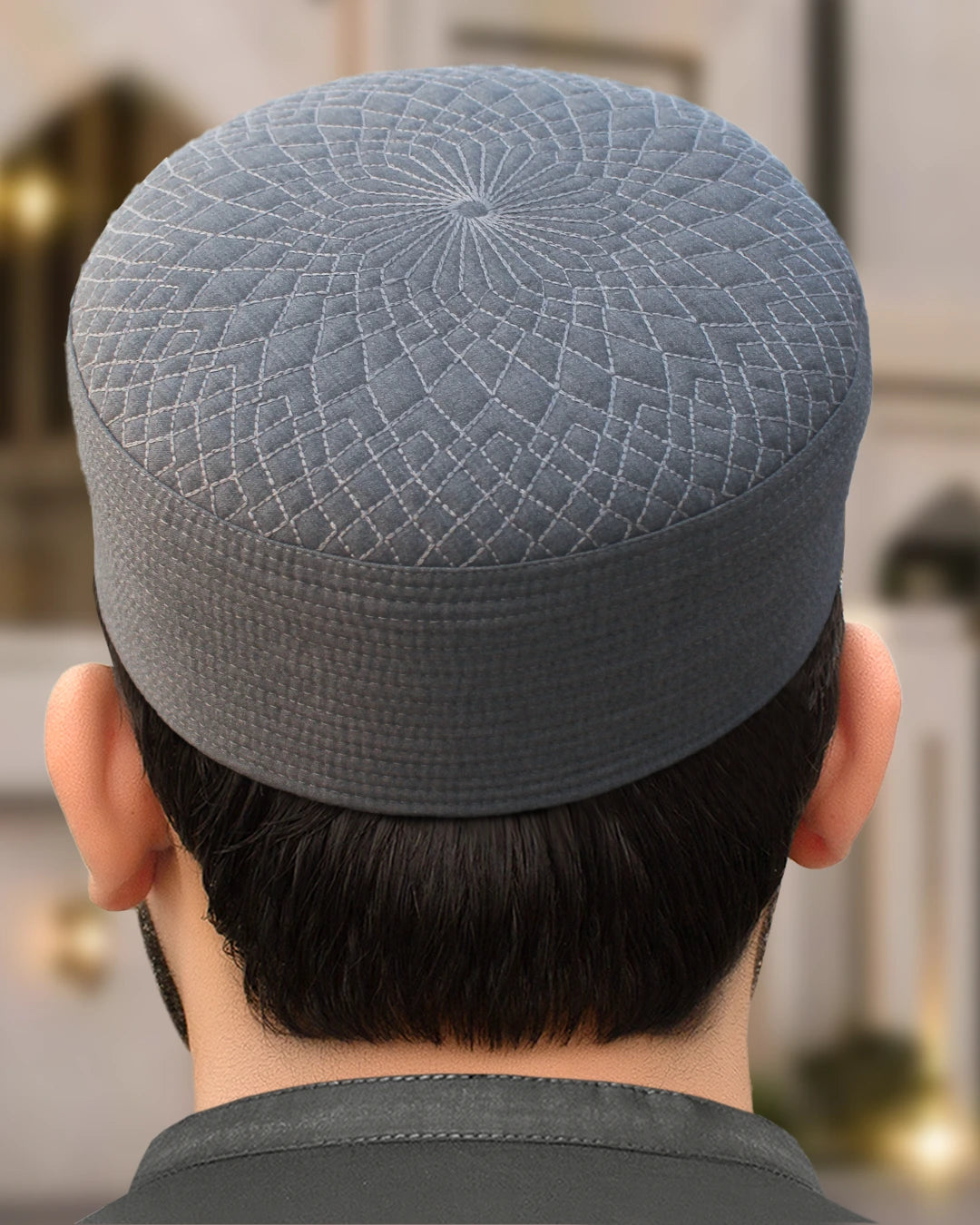 Storm Gray Premium Quilted Islamic Headwear for men, known for its size stability.