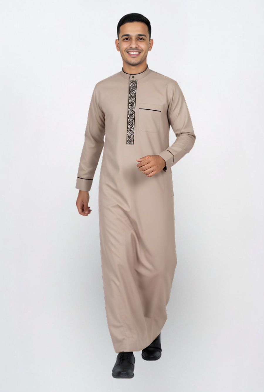 Premium Honeycomb Textured Men's Thobe | Exclusive Sand Beige Geometric Jubba
