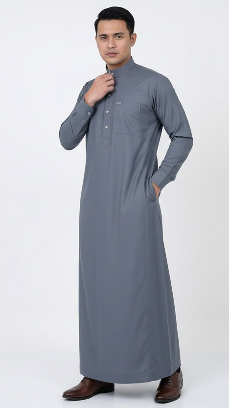 Premium Steel Gray Men's Thobe | Formal Button-Down Jubba