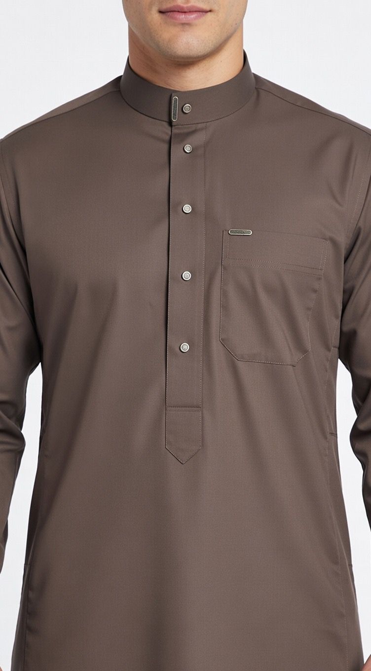 Premium Chocolate Brown Men's Thobe | Formal Button-Down Jubba