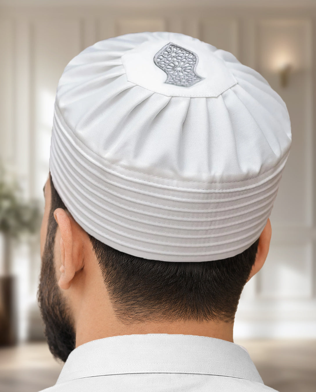 Men's Pleated Kufi Topi – Embroidered Emblem Cap