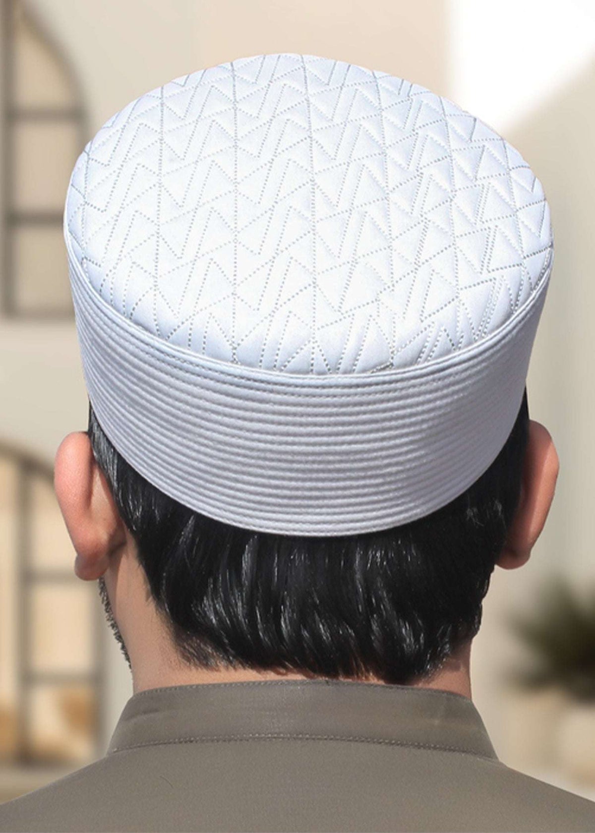 Chevron quilted structured kufi prayer cap for men, made for daily salah