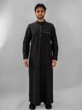 Men's Black Embroidered Thobe – Mandarin Collar