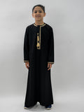 Boys' Black Emirati Thobe – Gold Trim with Tarboush