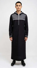 Men's Black Geometric Panel Hooded Thobe – Half-Zip