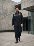 Men's Black Hooded Sport Thobe – Plaid Pattern