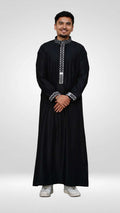 Men's Black Palestine Embroidered Thobe – Mandarin Collar