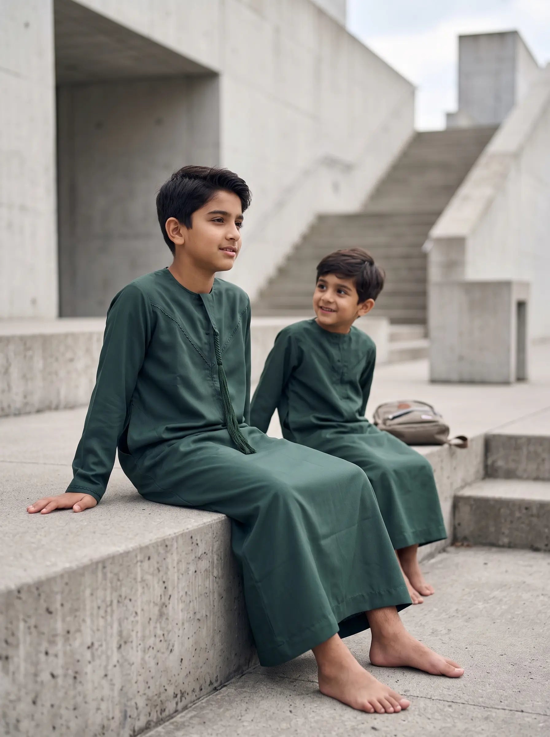 Premium Dark Green Emirati Thobe for Kids | Boys Jubba