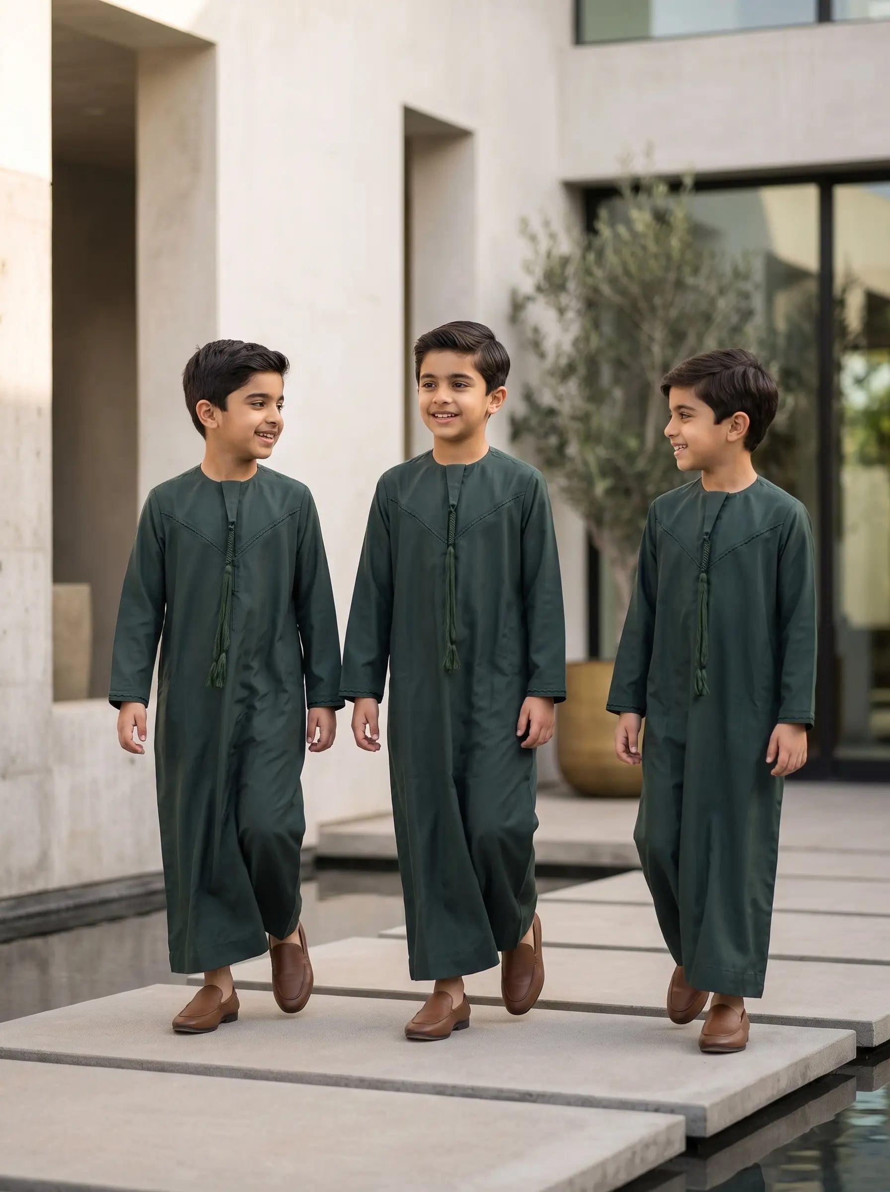 Premium Dark Green Emirati Thobe for Kids | Boys Jubba