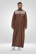 Men's Brown Hooded Thobe – Checkered Streetwear Jubba