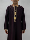 Boys' Burgundy Emirati Thobe – V-Neck with Tarboush