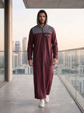 Men's Burgundy Hooded Sport Thobe – Thin Piping