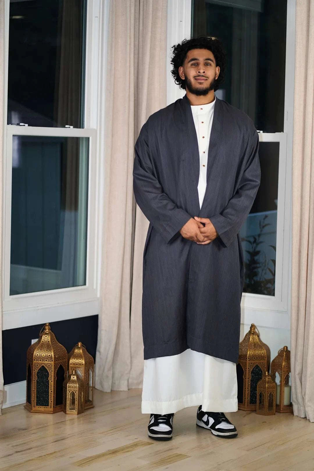 Charcoal gray Turkish coat for men, full front view