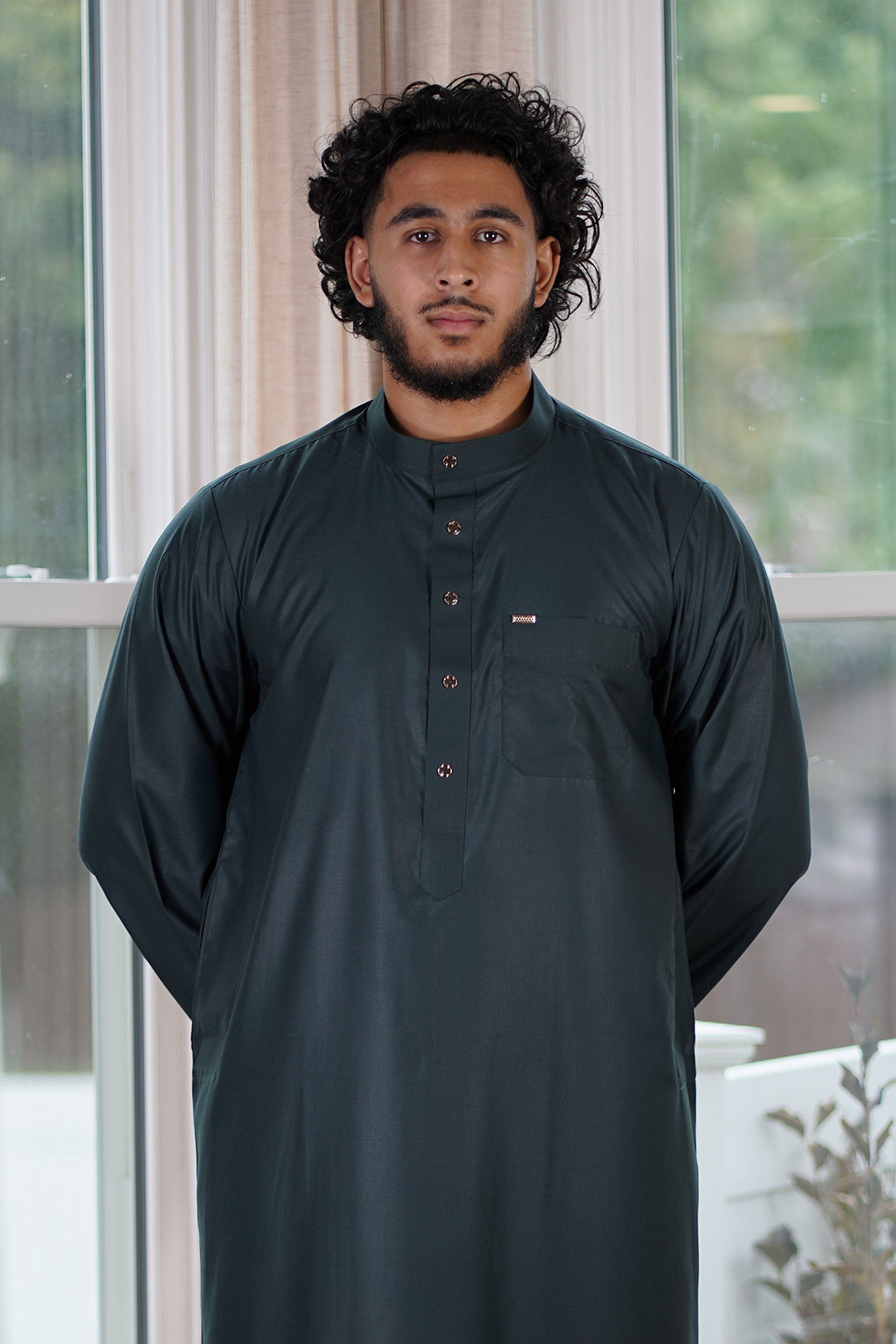 Elegant Forest Green Thobe | Classic Men's Mandarin Collar | The