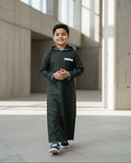 Boys' Dark Green Hooded Thobe – Athletic Half-Zip