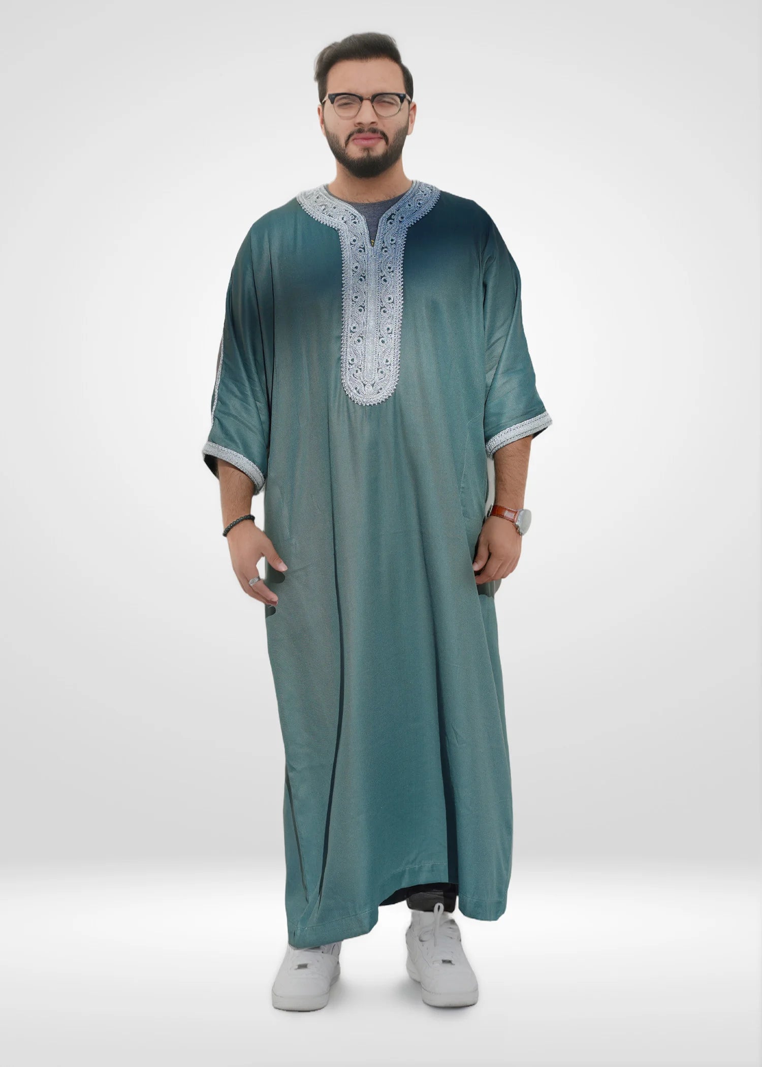Full frontal view of the Deep Green Thobe, essential Eid and Jumu'ah attire for men's formal wear.