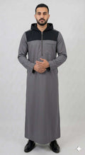 Men's Gray & Charcoal Hooded Thobe – Color Block