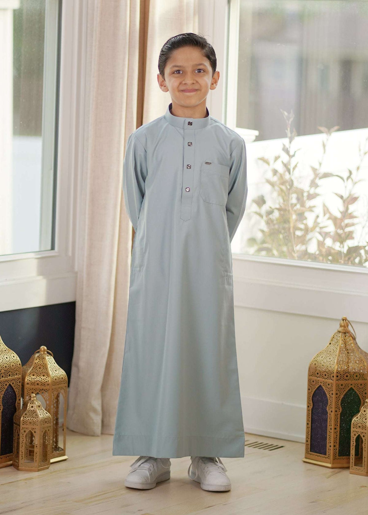 Ice blue thobe for boys, full front view