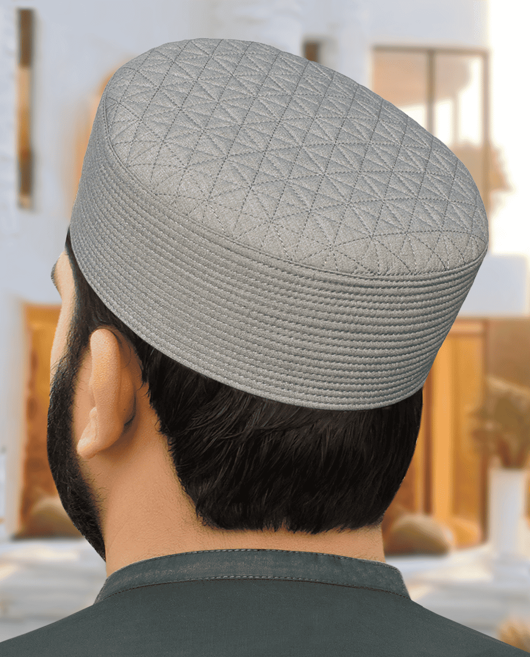 Storm gray diamond quilt kufi prayer cap for men, a smart everyday choice