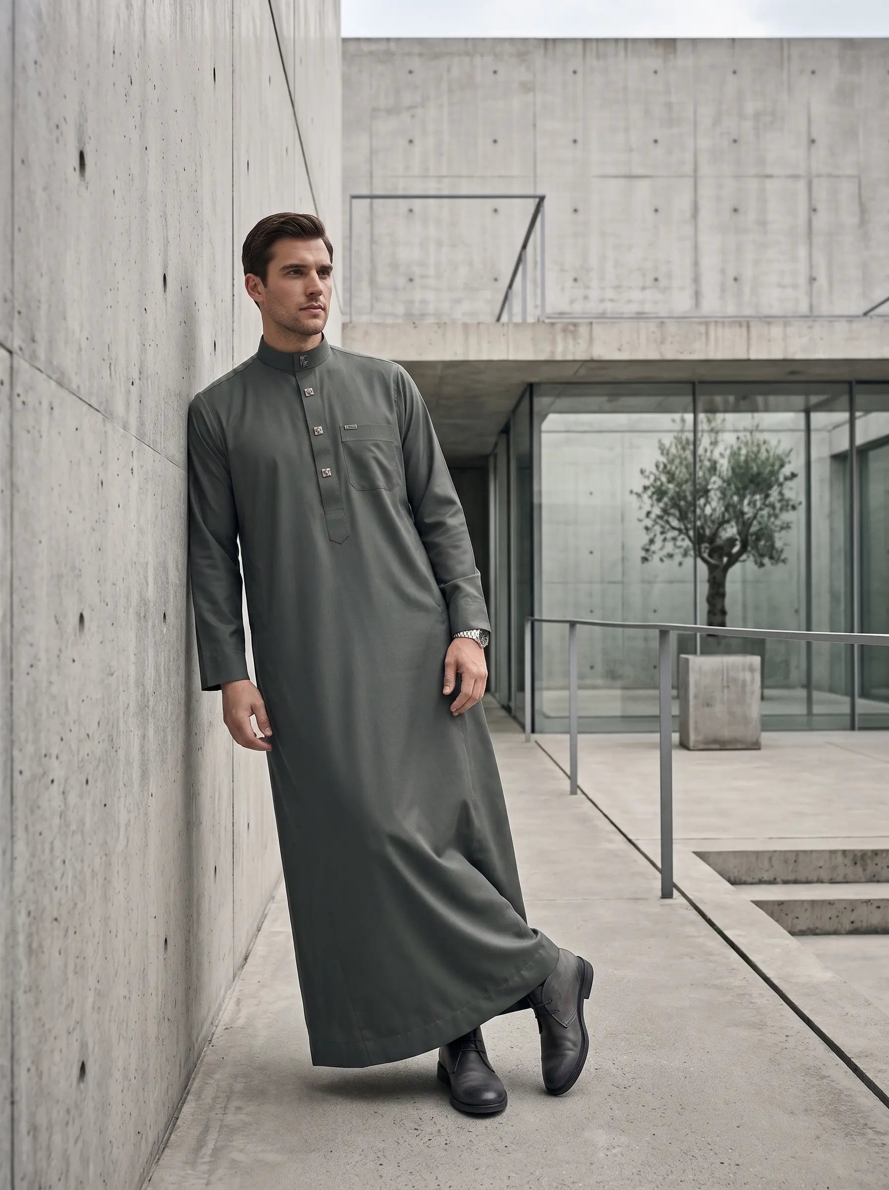 Premium Minimalist Slate Grey Thobe