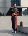 Men's Maroon Hoodie Thobe – Checkered Pattern