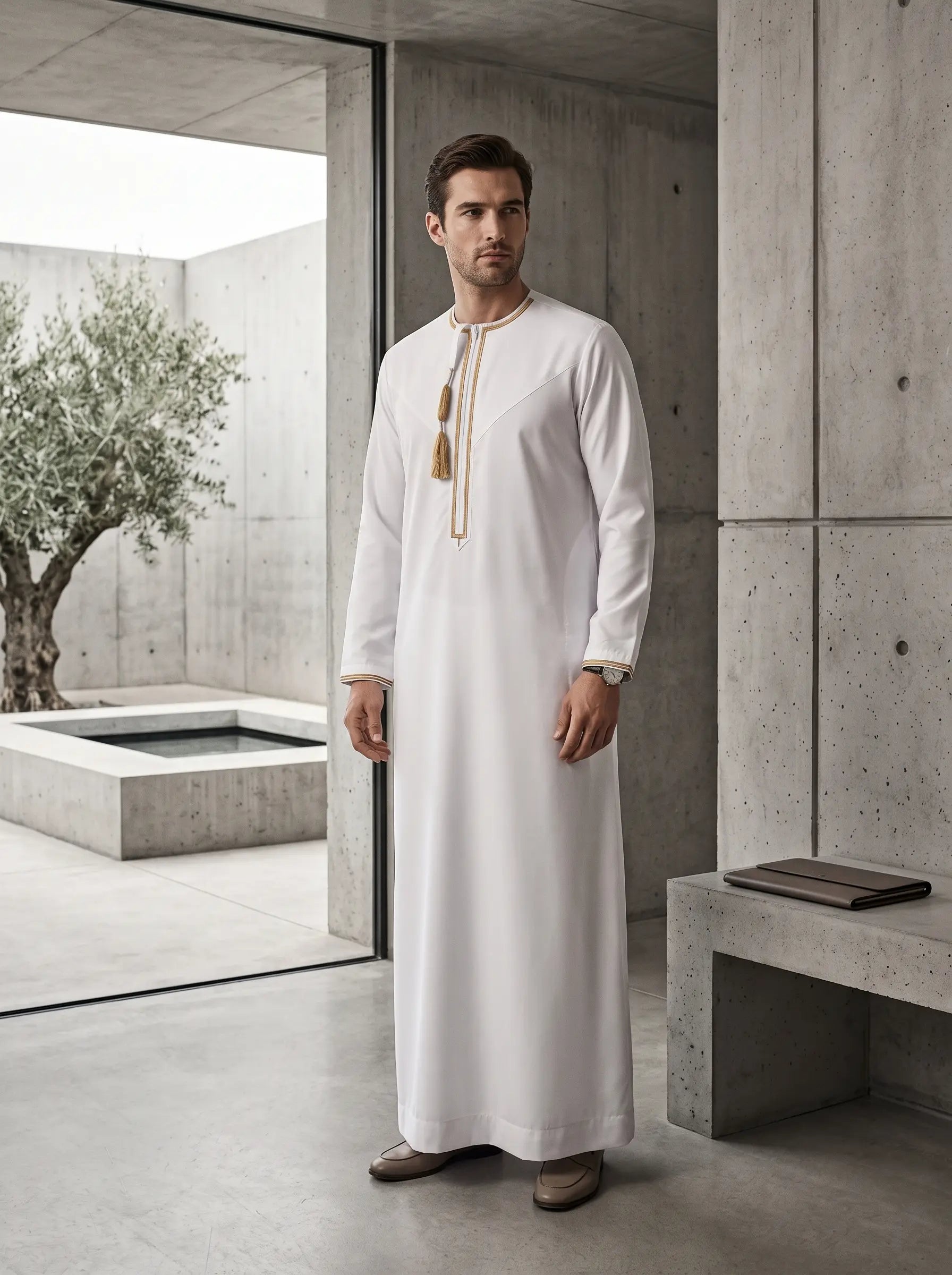 White kids Emirati thobe editorial view