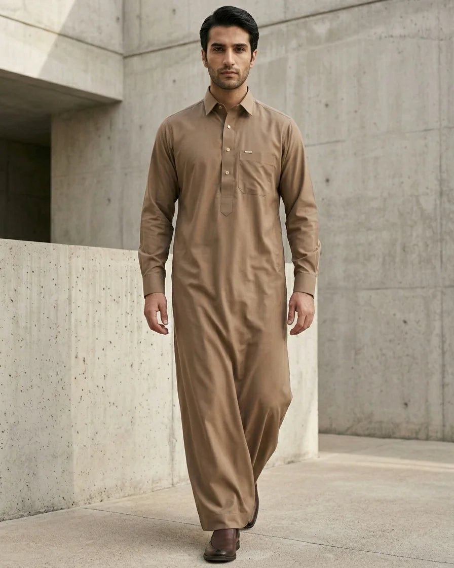 Premium Executive Camel Thobe with Shirt Collar