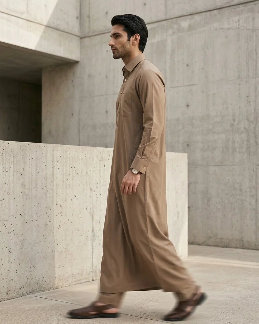 Premium Executive Camel Thobe with Shirt Collar