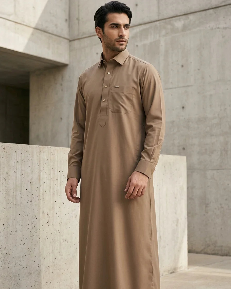 Premium Executive Camel Thobe with Shirt Collar