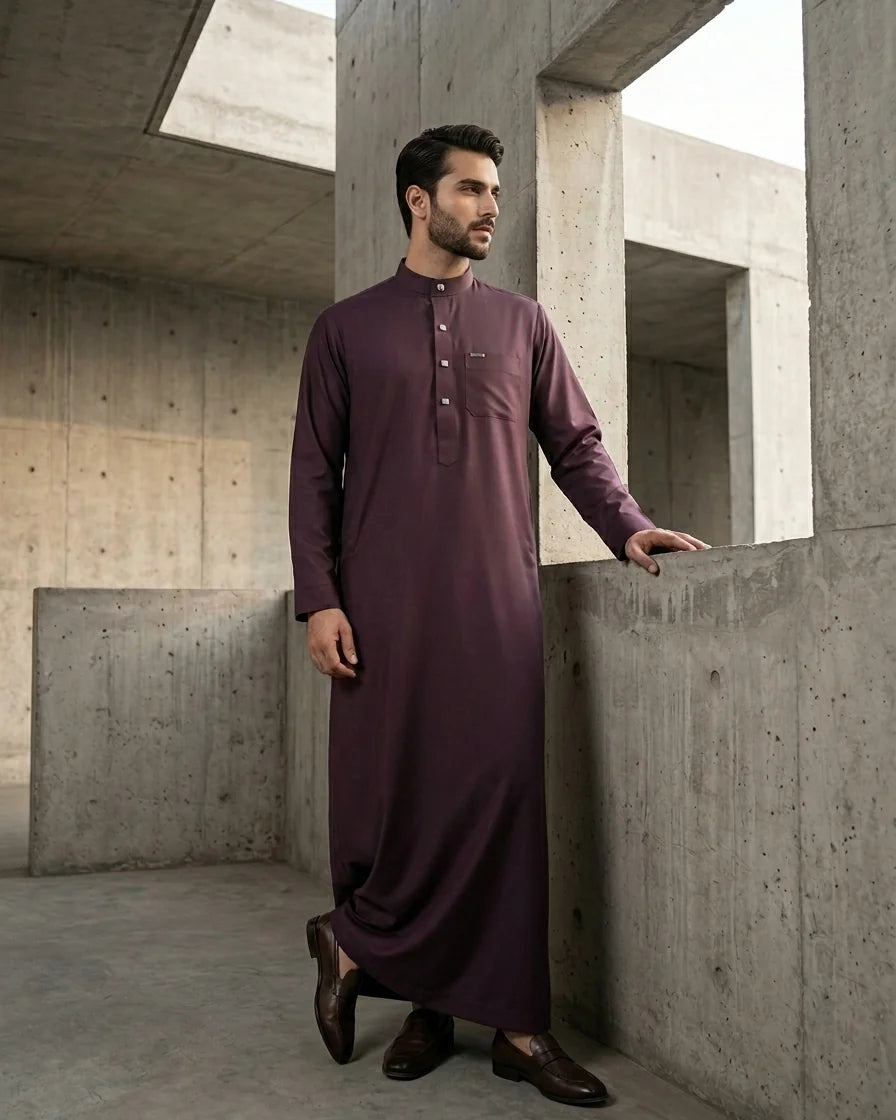 Premium Executive Wine Thobe with Mandarin Collar