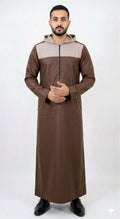 Men's Mocha Brown & Sand Hooded Thobe – Color Block
