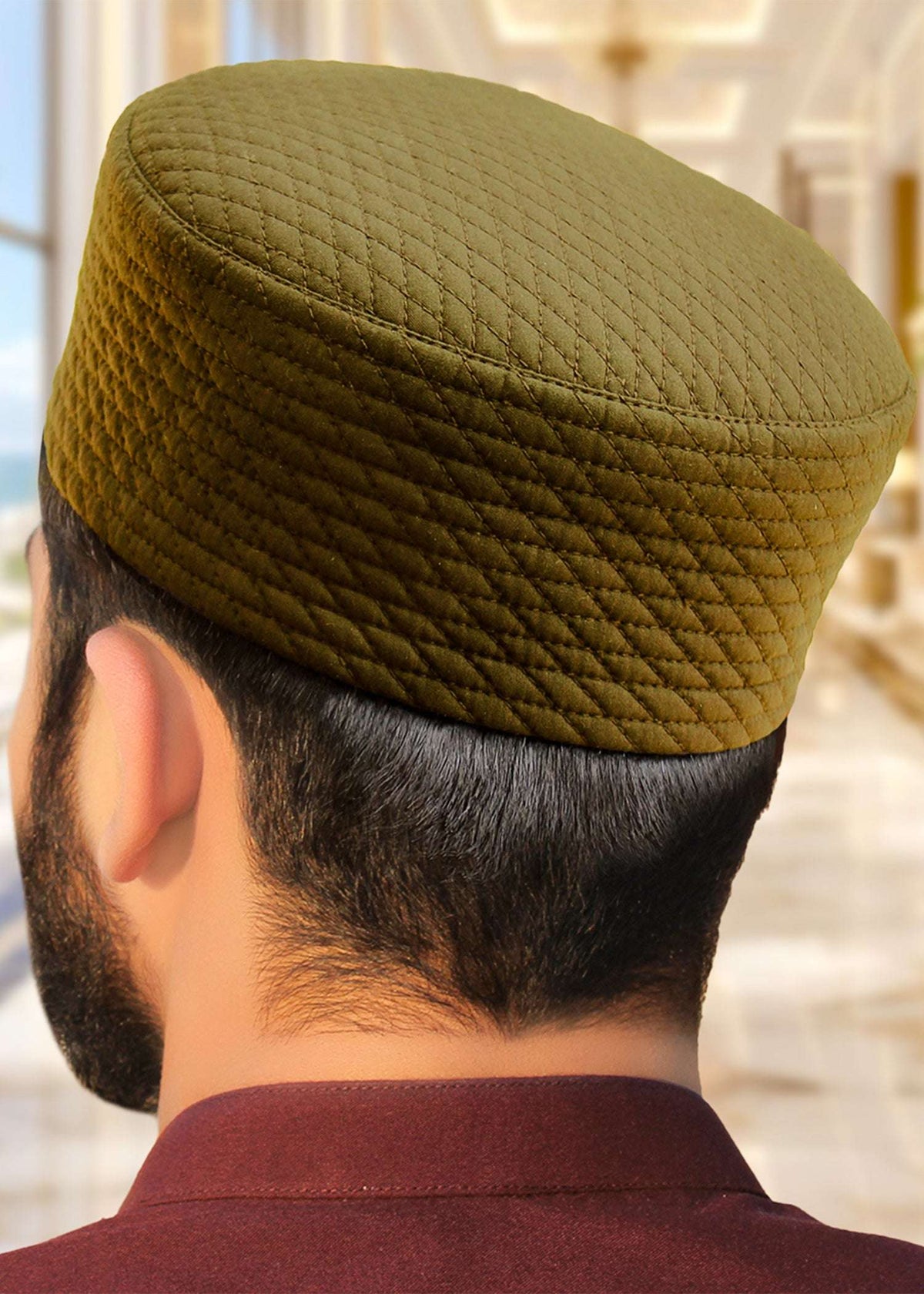 Smoky ash quilted moorish kufi prayer cap for men, a Sunnah wardrobe staple