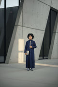 Boys' Navy Blue Embroidered Thobe – Beige and Gold Detail