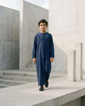 Boys' Navy Blue Emirati Thobe – Braided Tarboush