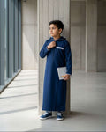 Boys' Navy Blue Hooded Thobe – Sporty Half-Zip