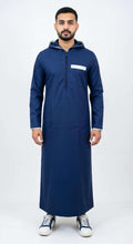 Men's Navy Blue Hooded Thobe – Sporty Half-Zip