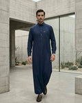 Men's Navy Blue Thobe – Shirt Collar