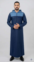 Men's Navy & Steel Blue Hooded Thobe – Color Block
